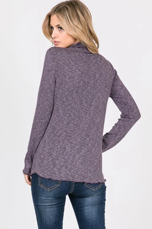 Paige Lettuce-Edge Neck Long Sleeve Top - Purple