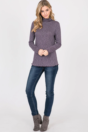 Paige Lettuce-Edge Neck Long Sleeve Top - Purple