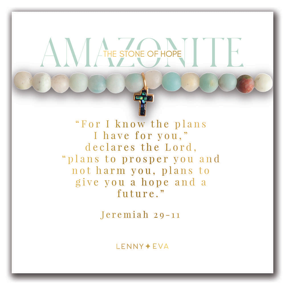 Lenny & Eva Bracelet -Symbolic Stones Scripture Cross Bracelet Amazonite