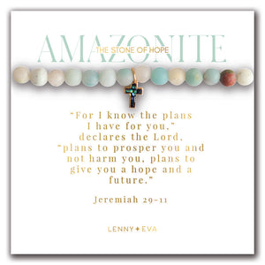 Lenny & Eva Bracelet -Symbolic Stones Scripture Cross Bracelet Amazonite