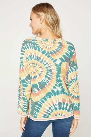 Aurora Tie Dye Waffle Long Sleeve - Turquoise