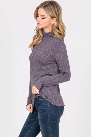 Paige Lettuce-Edge Neck Long Sleeve Top - Purple
