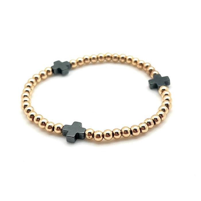 NLHD 14K Gold Filled and Hematite Cross Bracelet