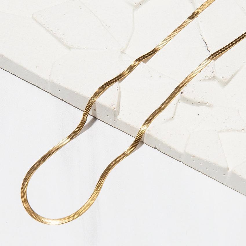 Lenny & Eva Necklace - Herringbone Gilded Gold Chain 24"