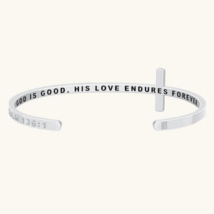 Cross Bracelet - God is Good, His Love Endures Forever (Psalm 136:1)