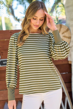 Ashley Stripe Boat Neck Top - Olive