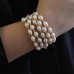 Lenny & Eva Bracelet - Gilded Gold Beaded Duo Freshwater Pearl Bracelet - 10mm