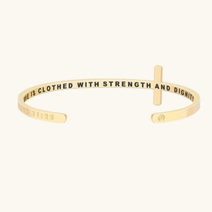 MantraBand Cross Bracelet - She is Clothed With Strength And Dignity