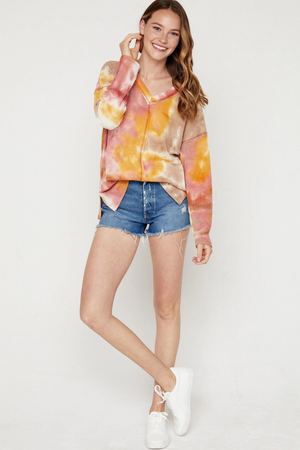 Jasper Tie-Dye Waffle Long Sleeve Top - Rust