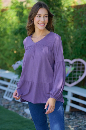 Nally Babydoll V-Neck Blouse - Purple