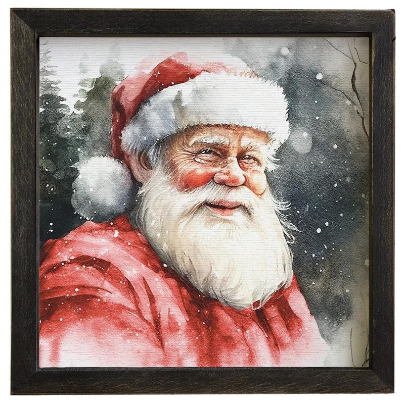 Watercolor Santa - Rustic Frame