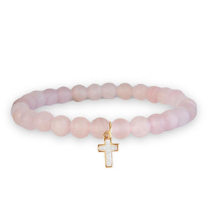 Lenny & Eva Bracelet -Symbolic Stones Scripture Cross Bracelet Rose Quartz
