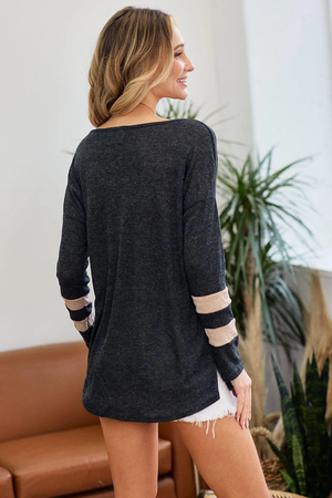 Nettie Melange Color Block Top - Black