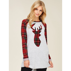 Caribou Raglan Sleeve Top - Reindeer Red Plaid