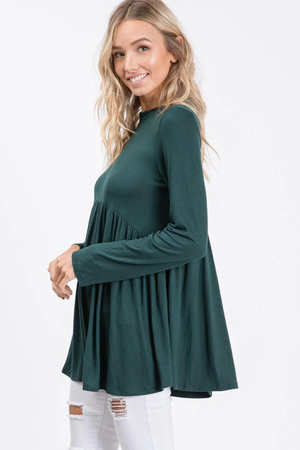 Barkley Ruffle Mock Neck Baby Doll Top - Hunter Green