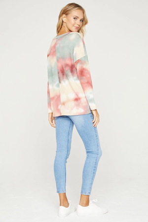 Jasper Tie-Dye Waffle Long Sleeve Top - Sage