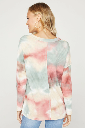 Jasper Tie-Dye Waffle Long Sleeve Top - Sage