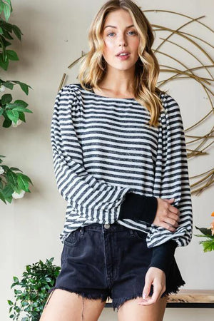 Arizona Brushed Knit Long Sleeve Top - Black