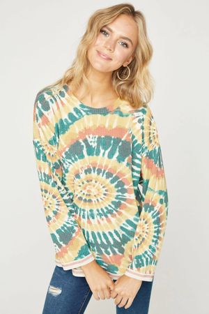 Aurora Tie Dye Waffle Long Sleeve - Turquoise