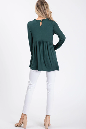 Barkley Ruffle Mock Neck Baby Doll Top - Hunter Green