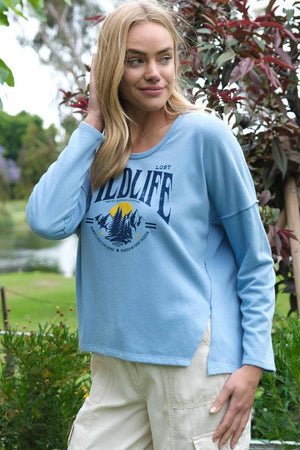 Tzila Oversized Graphic Top - Blue