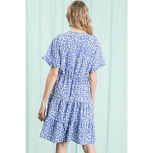 Phaidra Printed V-Neck Knee Length Dress - Blue