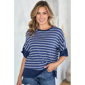Merriment Scoop Neck Top - Dark Blue