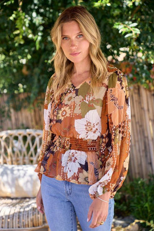 Oriana Floral Printed Blouse - Brown