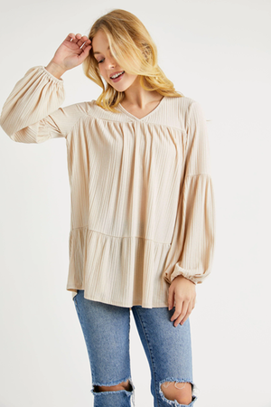 Nally Babydoll V-Neck Blouse - Taupe