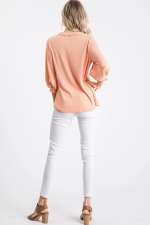 Shay Half Sleeve Waffle Top - Coral