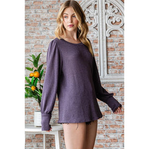 Georgia Sweater Look Knit Top - Dark Purple