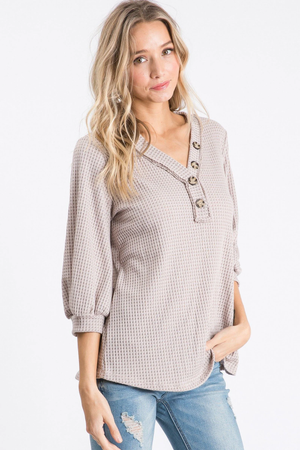 Shay Half Sleeve Waffle Top - Taupe