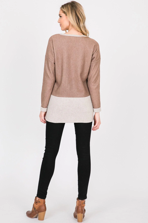 Nancy Color Block French Terry Long Sleeve Top - Mocha