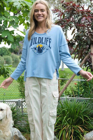 Tzila Oversized Graphic Top - Blue