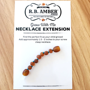 Kids "Grow With Me" Baltic Amber Necklace Set  / Baby to Toddler - Aqua Sea Glass + Raw Cognac