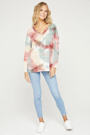 Jasper Tie-Dye Waffle Long Sleeve Top - Sage