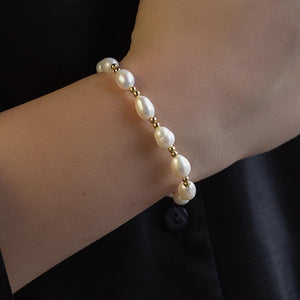 Lenny & Eva Bracelet - Gilded Gold Beaded Duo Freshwater Pearl Bracelet - 10mm