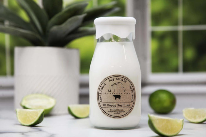 Milk Bottle Candle - Be Happy Key Lime