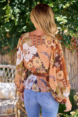 Oriana Floral Printed Blouse - Brown