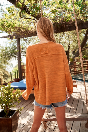 Glory Two-Tone Knit Long Sleeve Top - Orange