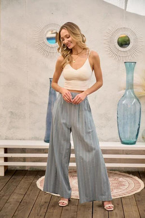 Jesup Wide Leg Pinstripe Trouser - Sage