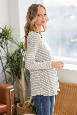 Frannie Stripe Round Neck Long Sleeve Top - Heather Grey