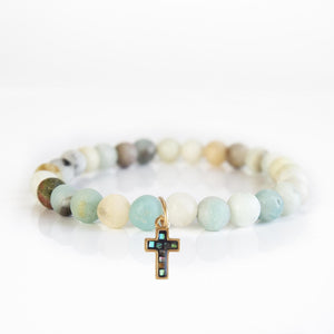 Lenny & Eva Bracelet -Symbolic Stones Scripture Cross Bracelet Amazonite