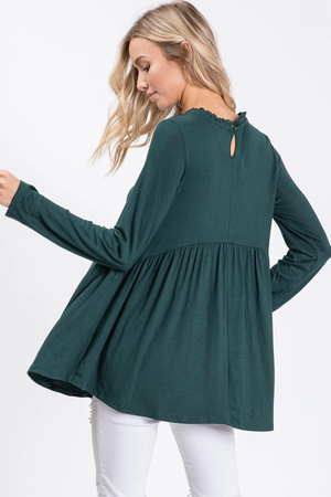 Barkley Ruffle Mock Neck Baby Doll Top - Hunter Green