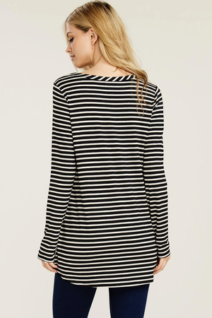 Frannie Stripe Round Neck Long Sleeve Top - Black/Oatmeal