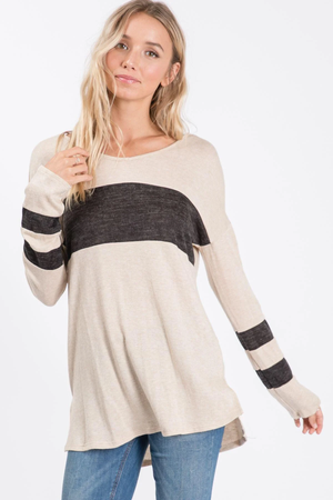 Nettie Melange Color Block Top - Taupe