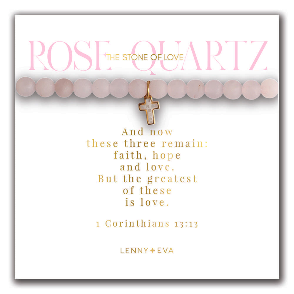 Lenny & Eva Bracelet -Symbolic Stones Scripture Cross Bracelet Rose Quartz