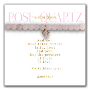 Lenny & Eva Bracelet -Symbolic Stones Scripture Cross Bracelet Rose Quartz