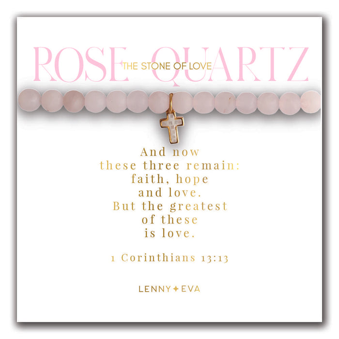 Lenny & Eva Bracelet -Symbolic Stones Scripture Cross Bracelet Rose Quartz