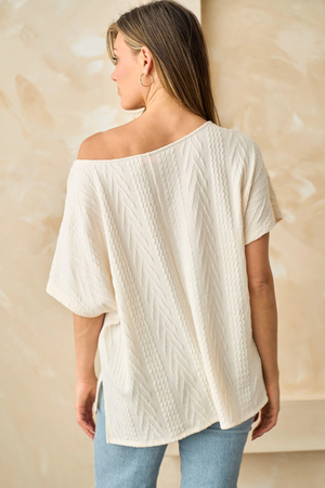 Ester Wide Neck Top with Side Slit Detail - Ivory